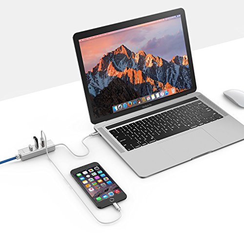 LENTION Aluminum USB-C HUB auf 3 Superspeed Port USB 3.0 + Gigabit Ethernet Netzwerkadapter Type C Hub für Apple MacBook 12″, MacBook Pro 13″ / 15″ (2016/2017), New ChromeBook und Mehr Notebooks mit Typ C Port, Lan Adapter (Silber) - 5