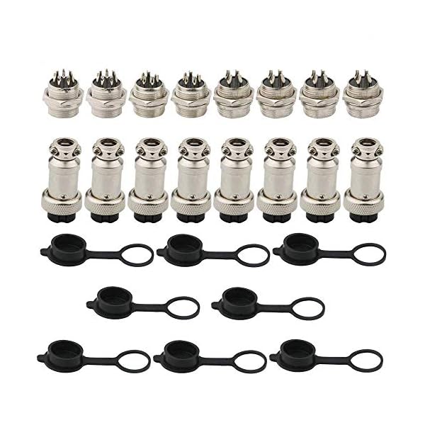 RUNCCI 24Pcs Luftfahrt-Stecker16 MM Gewinde 4 Pin×8,5 Pin×4,8 Pin ×4 Männlich Weiblich Panel Metall Luftfahrt Draht Stecker + 8Stück Gummi Schutzkappe