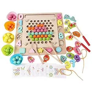 Toyshine Wooden Toy Magnetic Fishing Game Clip Beads Game Puzzle Board, Best Gift for 3 4 5+ Years Old Boy Girl, Montessori Toy for Toddler Educational Preschool Learning Toy Matching Game Memory Toy