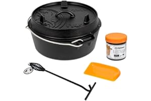 Petromax Set di pentole ft4,5-t per principianti – Dutch Oven con piedini inclusi coperchio sollevatore, pasta per la cura e sottobicchieri – per tutti i tipi di barbecue e fuoco aperto – 4 litri