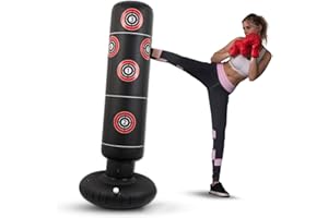 KEYOHOME Sac de Boxe Frappe Adulte Gonflable 160cm, sur Pied Lourd, Punching Ball, Équipement de Fitness pour Muay Thai Kickboxing Arts Martiaux MMA (Numérique)