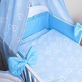 Baby Bettwäsche 5tlg Bettset mit Nestchen Kinderbettwäsche Himmel 100x135cm NEU Herzen Blau Vollstoffhimmel - 2
