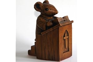 LIULIUDA Church Mouse in the Pulpit,Church Mouse - The Vicar in the Pulpit Vintage Wooden Church Mouse Statue Handmade Church Mouse Statue Christ Church Stand Mouse Statue for Church Home Decor