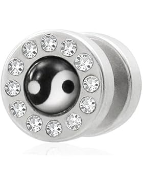 2 Stück F19 bk3 Fake Plug 316L Edelstahl Ohrstecker Yin Yang Strass Steine Ohrringe 10 mm