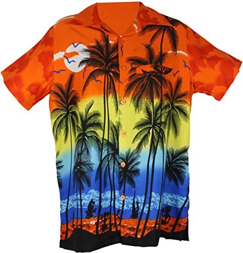 Orange Hawaiian Shirt Party Fancy Dress Beach Palm Tree Shirt Stag Party 5XL