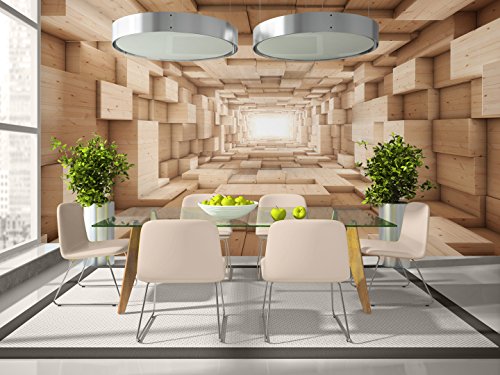 Vlies Fototapete 500×280 cm – 3 Farben zur Auswahl – Top – Tapete – Wandbilder XXL – Wandbild – Bild – Fototapeten – Tapeten – Wandtapete – Abstrakt Tunnel Holz 3D geometrisch a-B-0035-a-b - 3
