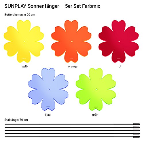 SUNPLAY Sonnenfänger „Butterblume“ im FARBMIX, 5 Stück zu je 20 cm Durchmesser im Set + 70 cm Schwingstäbe - 2