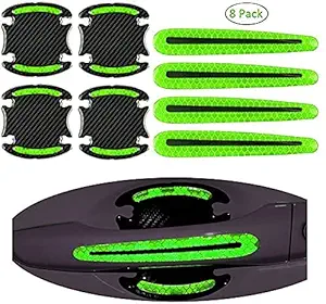 SEMAPHORE Car Door Handle Scratch Protector Carbon Fiber Striation Bowl Decal Warning Sticker Reflective Strips 8 pcs(NEON) for Maruti Swift