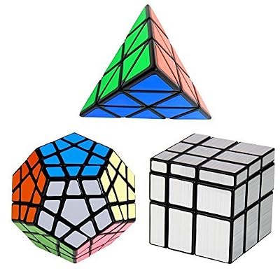YKL World Noir Magic Dodecahedron Megaminx + 3x3x3 Pyraminx + 3x3 Argent Miroir Puzzle Cube
