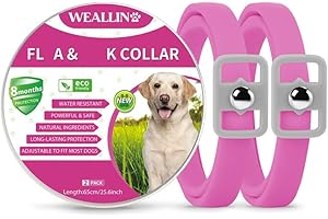 WEALLIN Collare Antipulci Cane, Collare Antiparassitario per Cani, Collare Regolabile Impermeabile, Naturale ed Efficace, 8 Mesi di Protezione, Adatto a Tutti i Cani Rosa (2 Pezzi)