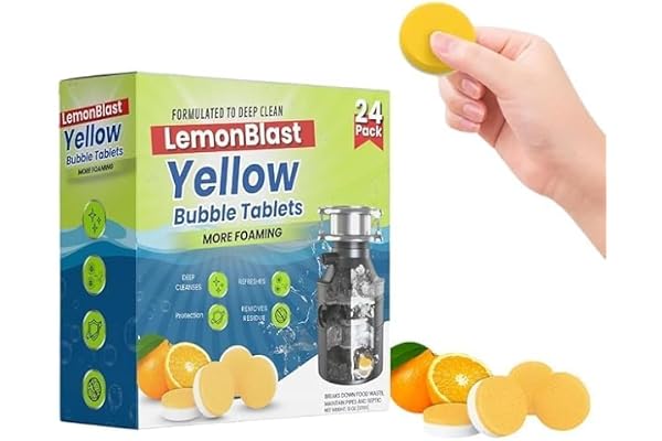 LemonBlast Yellow Bubble Tablets for Deep Cleaning Multi-Use Foaming Tablets for Kitchen Sink, Drain, Pipes & Disposal Helps Remove Residue & Refreshes with Active Foam 24 Pack