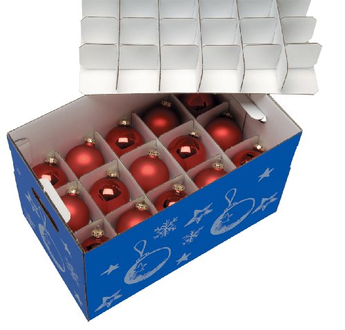 NIPS 119201142 CHRISTMAS Aufbewahrungsbox für Christbaumkugeln und Weihnachtsdeko mit variabler Innenaufteilung auf 3 Ebenen, B 27, 5 x T 46, 5 x H 29, 5 cm, blau / silber