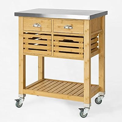 SoBuy Promotion -15% ! SoBuy® FKW40-N Desserte sur roulettes Armoire de rangement cuisine en Bambou - Plan de travailen en Acier Inox résistant aux empreintes digitales - L73xH93xP46cm