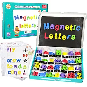 ButterflyEdufields 143 Magnetic Letters Numbers for Kids with Board, 4in1 Fun Alphabets Words, Foam-Made & Phonics Spelling Guide, ABCD Learning Educational Toys for 3 4 5 Years Boys Girls