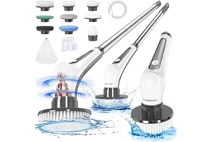 Homtronics Brosse Électrique Nettoyage Rechargeable USB sans Fil, Electric Spin Scrubber, avec Tige Télescopique et 9 Têtes Interchangeables pour Salle de Bain