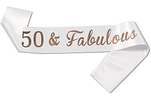 JEKUGOT 50th Birthday Sash 50th Birthday Decorations for Women Birthday Sash for Women 50th Sash for Birthday Party, White