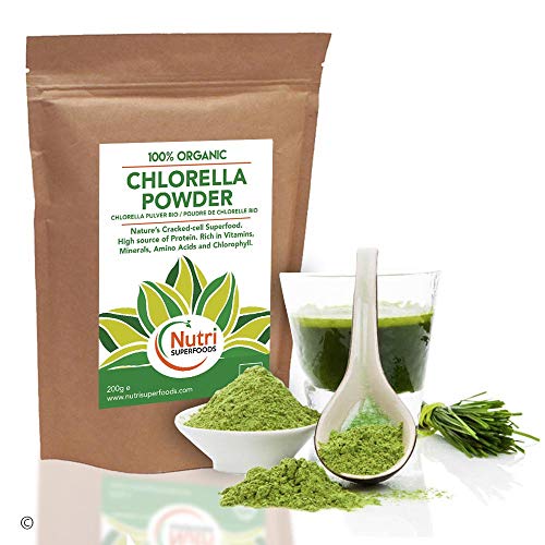 Chlorella En Polvo, Pared Celular Rota, Orgánica, Rica en Proteínas Vegetales, Aumenta la Energía, Equilibra las Hormonas y ayuda reducir el Colesterol y el azúcar en la sangre - 200g