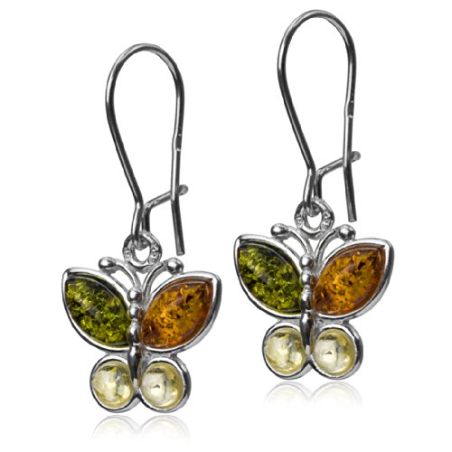 Noda - Pendientes de plata de mariposa y ámbar multicolor