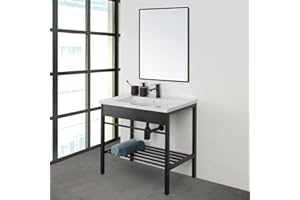 Inbagno Mobile bagno a terra 60 cm nero opaco, stile industrial completo di lavandino e specchio reversibile, Borg (Larghezza 60 cm)