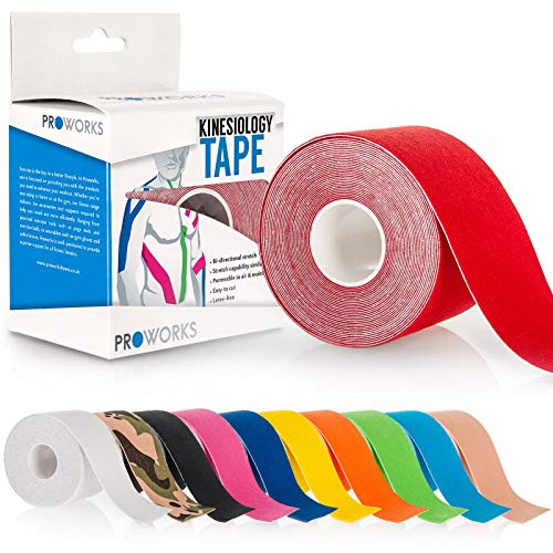 Proworks Kinesiologie Tape [5cm x 5m Rollenlänge] Tape für Muskeln und Gelenke [Wasserfest] für Training, Physiotherapie und Schmerztherapie in verschiedenen Farben - Rot