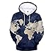 Produktbild Luckycat Unisex 3D Druck Weltkarte Hoodie Kapuzenpullover Langarm Sweatshirt Kapuzenjacke Mit Taschen Herren 3D Druck Kaputzenpullover Hoodies mit Tasche Langarm Bunt mit Kaputzen