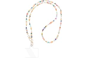 Reownest 1 Cordon Téléphone Portable Universelle avec Patch, Sangle en Cristal Coloré, Fil Anti-Perte, Charm en Pierre Naturelle, Compatible avec des Smartphones, pour Femmes et Filles -Multicolore