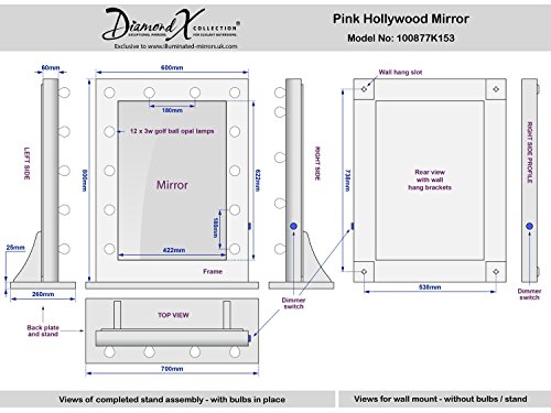 Rosa Hollywood Theater-Garderobe LED-Schminkspiegel k153WW - 7