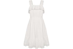 GRACE KARIN Girls’ Summer Square Neck Elastic Ruched Straps Swiss Dot Princess Party A-Line Maxi Cotton Dress 5-12 Years