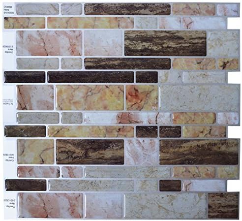 Crystiles Peel and Stick Self-Adhesive Backsplash Tile for Bathroom and Kitchen DIY Renovation Project, Multi-Color Marble, Item# 91010829, 10" X 10", 6-Sheet Pack