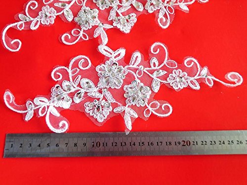 Hand Made Kristall Pailletten Patches 26 * 11 cm Sew auf Strass, ivory Lace Aufnäher für Kleid DIY Zubehör - 3