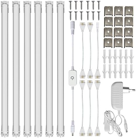 Simpome Dimmable Under Counter LED Lighting 6 Panel Standard Kit, Cool White 6000K Under Cabinet LED Lights, 27Watt Total, 60W Fluorescent Tube Equivalent,2400Lumens, DC 24V, Power Adapter, Mounting Clips &amp; DC Connectors Included