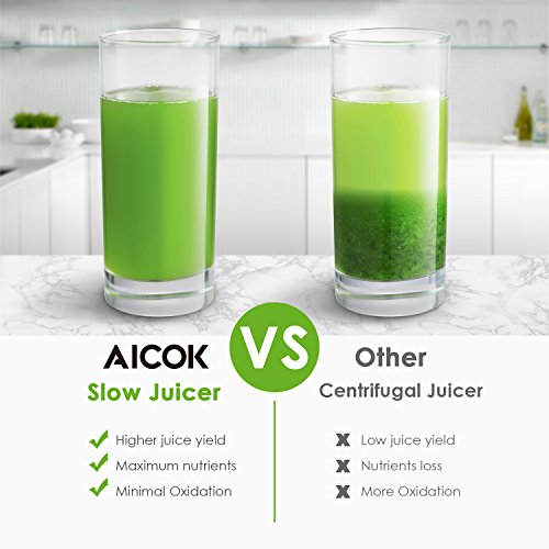 Aicok Slow Juicer Entsafter mit Geringer Lautstärke, Leichter Reinigung, Reverse Funktion, Maximaler Nährstoffextraktion Inklusive Reinigungsbürste - 6