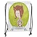 Produktbild Trsdshorts Drawstring Backpacks Bags,Taurus,Cute Cartoon Little Girl Dressed Like Cow with Spots and Horns Image Decorative,Light Caramel Apple Green Soft Satin,5 Liter Capacity,Adjustable St