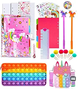 FunBlast Combo of Fidget Popit Pouch, Diary & Sling Bag for Kids Pop it Stationery Kit - Coin Pouch, Stationary Organizer Set / Birthday Return Gifts for Girls, Kids (Pack of 3; Random Color)