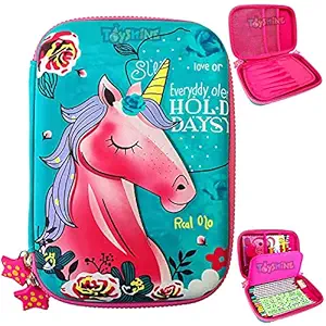 Toyshine Unicorn Hardtop EVA Pencil Pouch Case with Compartments Stationery Box for Kids (Large Capacity, Multicolour)