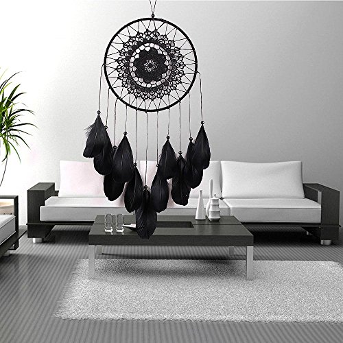 HuaYang Handgefertigt Feder Spitze Traumfänger Netz Hängend Deko Schwarz - 8