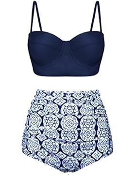 Angerella Damen Retro Stil Polka-Punkt mit Hoher Taille Badeanzug Bikini Set