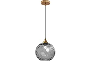 Euone_Clothes Lampadario a Sospensione a Sfera in Vetro Ondulato con Finitura Oro Lampada a Sospensione a Soffitto Industriale Vintage E27 Per Sala da pranzo Cucina - Grigio
