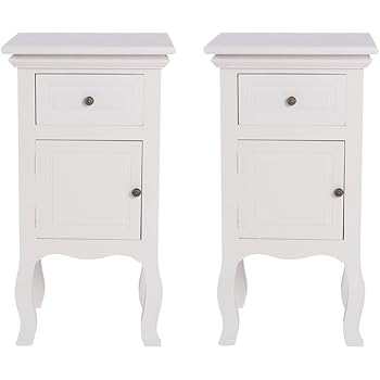 Markliu French Vintage White Bedside Table Nightstand Cabinet