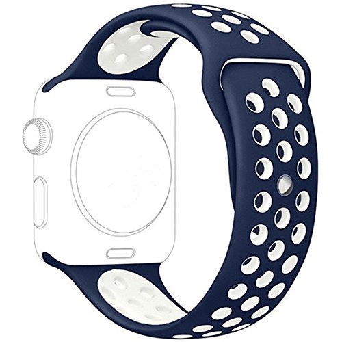 Correa Apple Watch 42mm - LuckWin Pulsera Deportiva Transpirable para Apple Watch Nike  Series 1 Series 2 Hermes y Edition   42 mm M L Azul Marino Blanco  