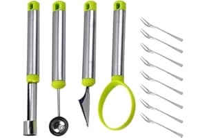 PSOWQ 4 PCS Coltello per Intagliare la Frutta Utensili Intaglio Frutta con Levatorsoli Scavino da Cucina Strumento di Frutta con 8 Tenedores Frutas, per Frutta Pera di Melone, Verde