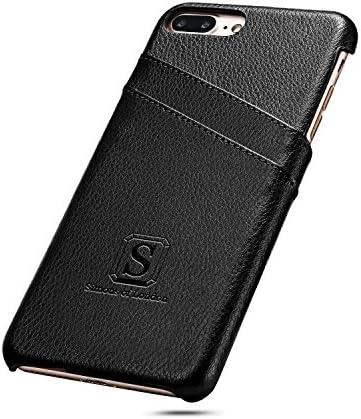 iPhone 8 Plus / iPhone 7 Plus Coated Leather Case with Slots for ID/bank cards, Perfect Slim Fit Back Cover by Simons of London with Gift Box (iPhone 8 Plus / iPhone 7 Plus, Classic Black)