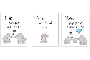 KAIRNE Set of 3 Canvas Pictures For Children's Baby Room Decoration,Baby Elephant Art Print,Elephant Family Love Quote Wall Art Poster,Living Room Bedroom Home Decor Nursery Art Canvas,Unframed 8"x10"