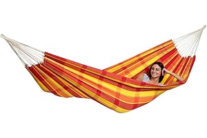 AMAZONAS Barbados - Klassische brasilianische XL Hängematte für 2 Personen | Handgefertigt, aus recycelten Materialien | Liegefläche 230x150cm | Belastbar bis 200 kg | Farbe: Papaya