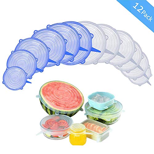 Kany 12 pcs Couvercles Extensibles en Silicone Réutilisable Couvercle Universel, Conservation des Aliments, Protection Alimentaire, Convient au Micro-Ondes/Le Four/Le frigo