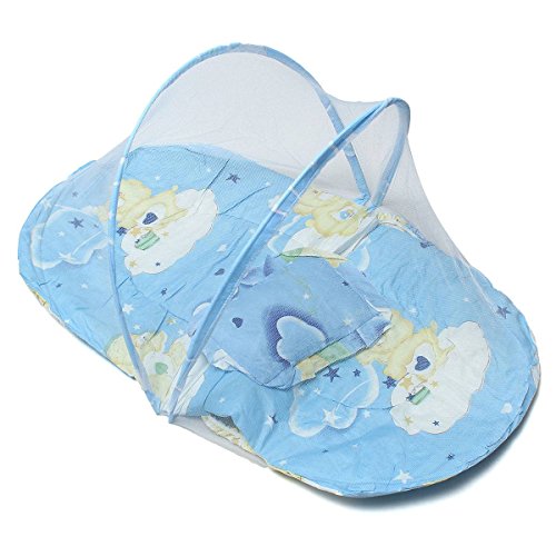 KINGSO Baby Infant Foldable Tent Mosquito Crib Bed Net Travel Canopy Playpen Pillow Blue