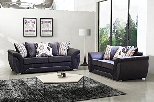 Las Vegas Black and Grey Fabric / Leather Sofa Settee Couch 3+2+1 Seater FREE DELIVERY TO ENGLAND AND WALES ONLY