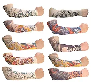 Aadishwar Creations Funky Tattoo Sleeves - Multicolor - Assorted for Men Women-set of 10