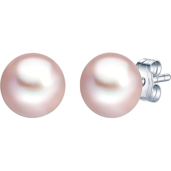 Boucles D'oreilles Clous Argent 925 Plaqué Or Avec Perles De Culture Violettes - NEUF