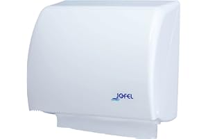 Jofel - Distributore di asciugamani, Distributore di asciugamani a muro, Combinazione: 400 asciugamani a zig zag o rotolo da 90 m Custodia in ABS, Azur AH45000, Bianco